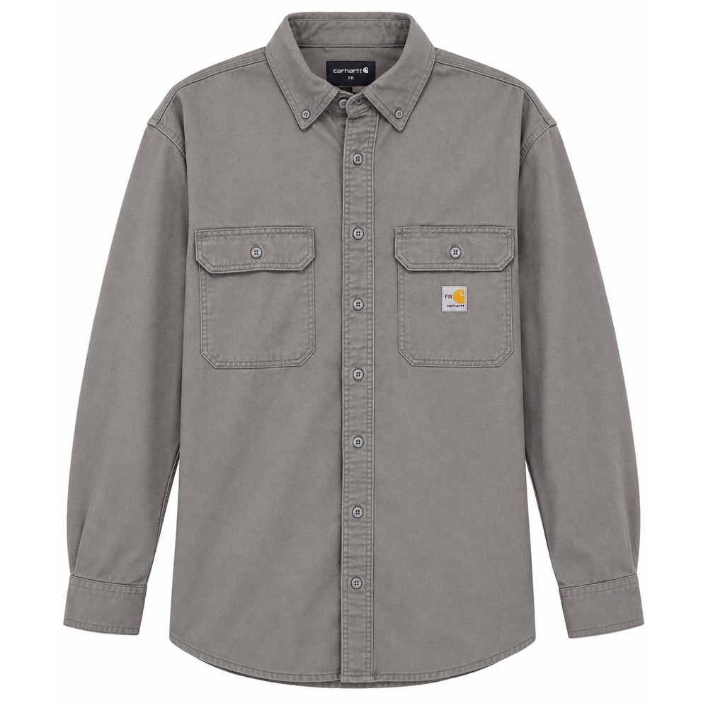 Carhartt Flame Resistant Shirt Men L Gray Twill Cotton Nylon Button-Down